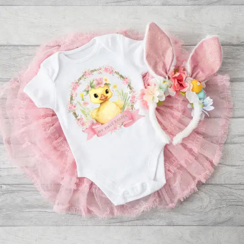First Easter Chick with Flowers Onesie Molly N Me