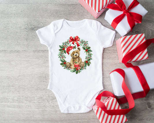 Santa Teddy in a Wreath Bodysuit My Store