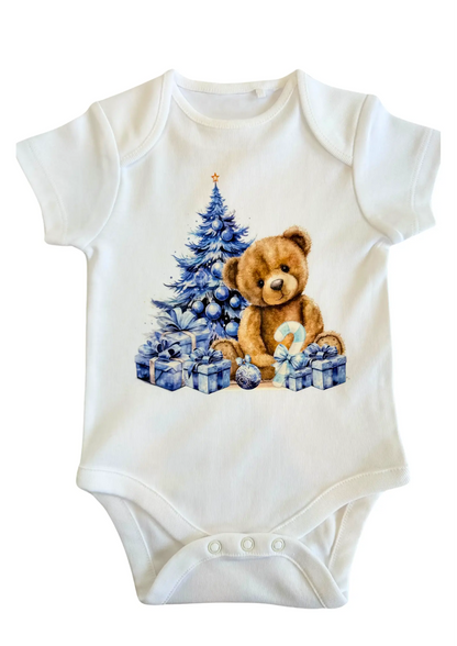 Blue Christmas Teddy Baby Bodysuit My Store