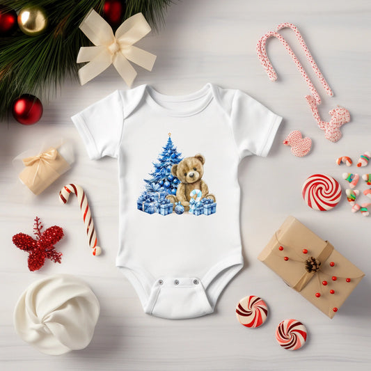Blue Christmas Teddy Baby Bodysuit My Store